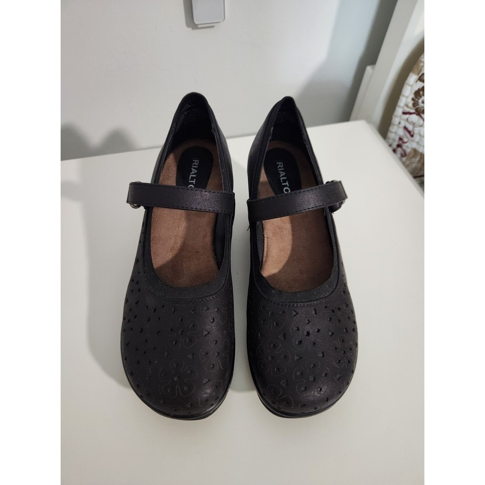 Rialto Women's Black Mary Jane Wedge Comfort Clogs/Mules Shoes Leather Size 8.5M